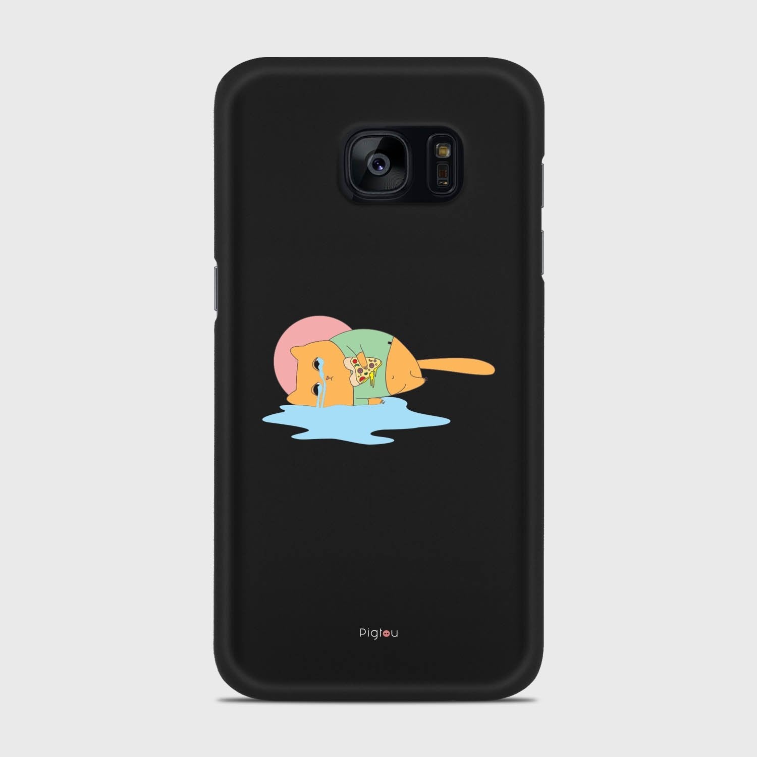 CRYING PIZZA CAT Samsung Galaxy S7 Edge case - thin fit matte black (D82)