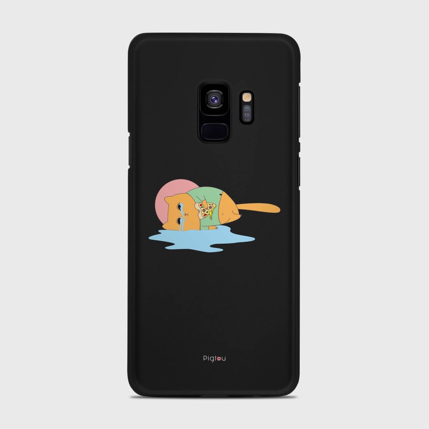 CRYING PIZZA CAT Samsung Galaxy S9 case - thin fit matte black (D82)